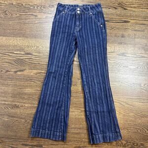 Rock & Roll Denim Jeans Womens 26x32 Dark Striped High Rise Trouser Wide Leg